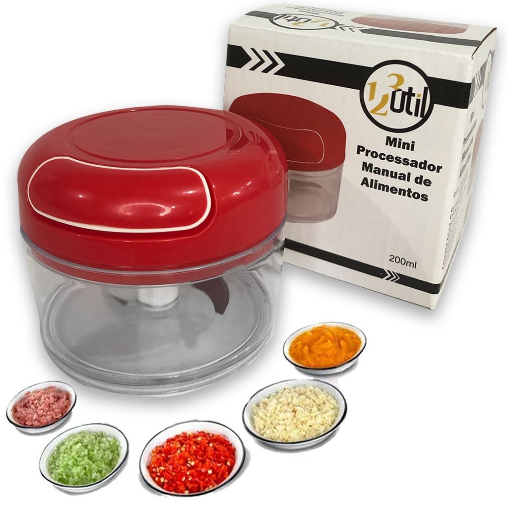 Mini Processador De Alimentos Manual Triturador 200ml vermelho