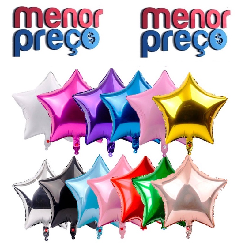Kit com 5 Balão Metalizado Estrela 45cm Após Inflado Balões Estrelas Festa Namoro Amor Namorados Paixão Mãe Love