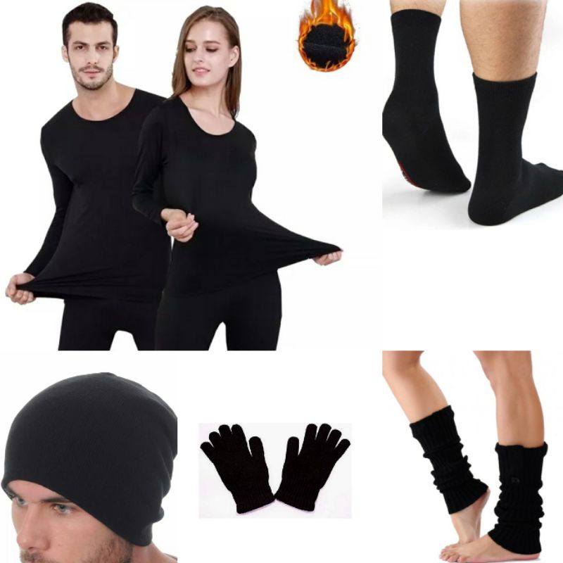 Kit Roupa Térmica  6 Peças  1 Blusa  1 Calça  1 Touca  1 Par de Luvas  1 Par de Meia  1 Par de Polaina Lã Masculina Feminina Adulto Conjunto Flanelado