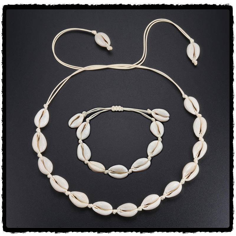 Mulheres conchas colares pulseiras mar natural conch trança corrente gargantilha pulseiras encantos jóias menina amizade presentes feitos à mão