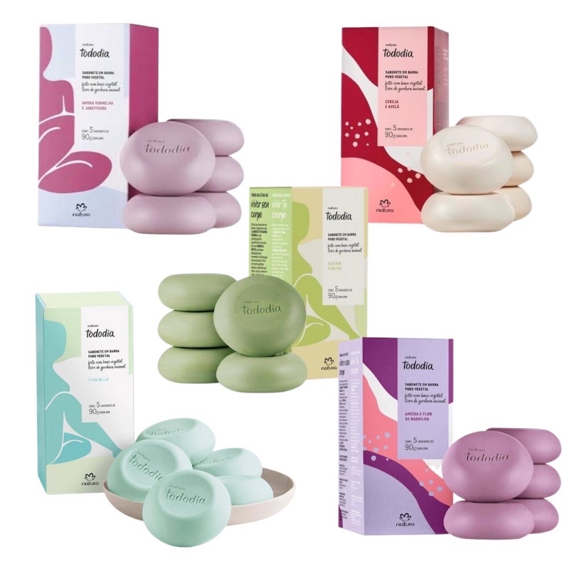 Sabonete em Barra Todo dia Natura - caixa com 05 unidades de 90 g - Fragrância a escolher
