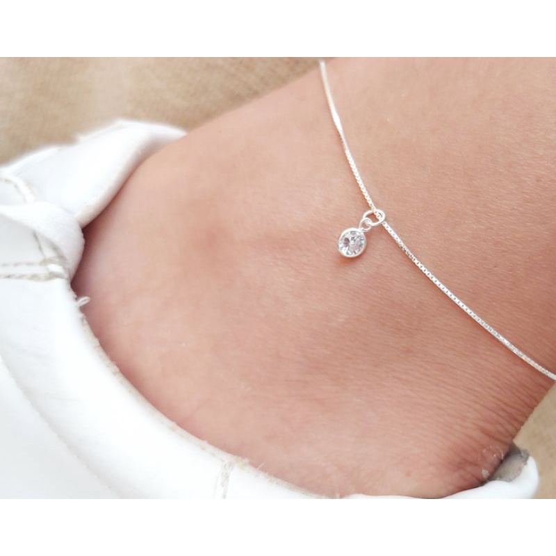 Tornozeleira em Prata 925 legítima pingente ponto de luz em Oferta na Shopee