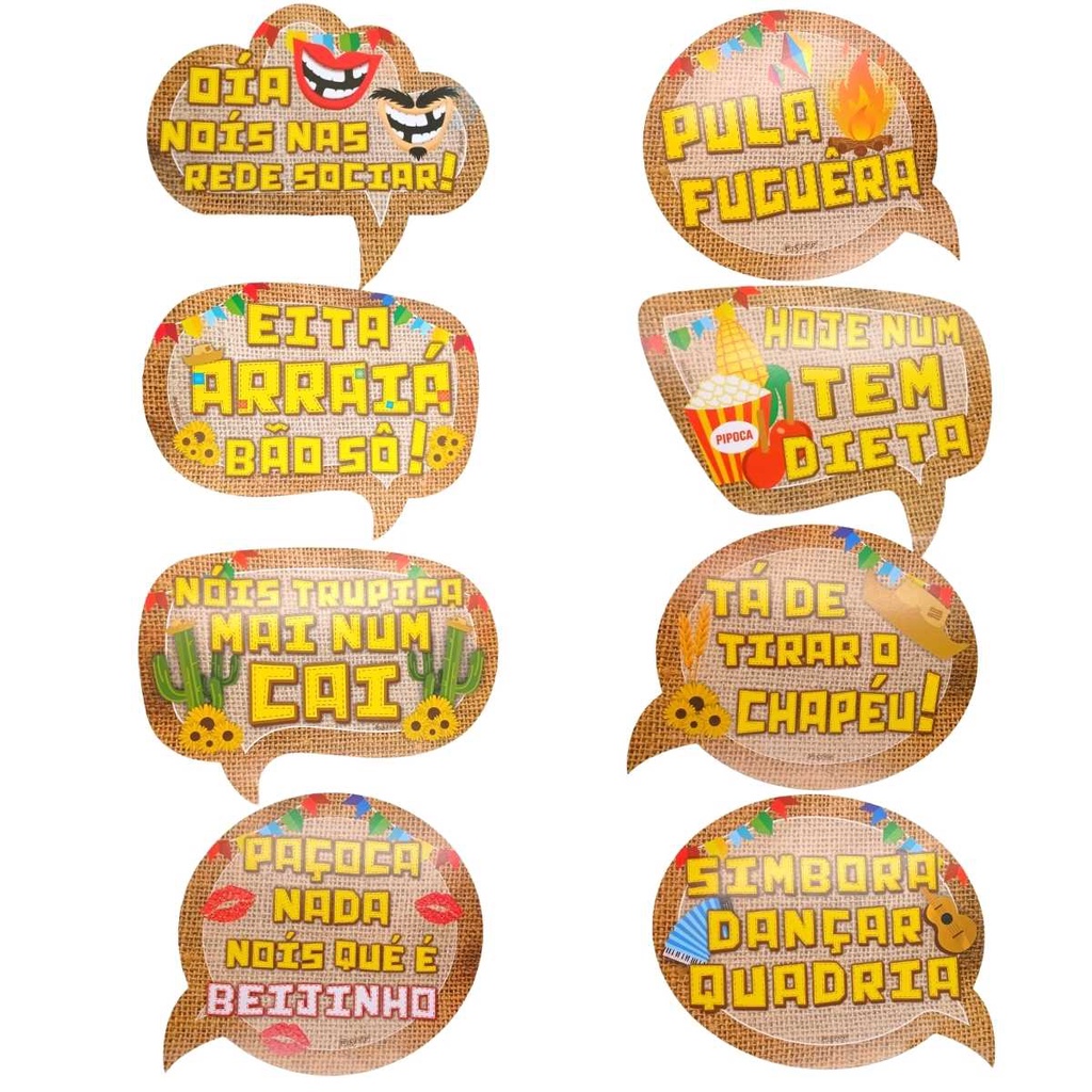 Plaquinha Festa Junina Cartonagem c/8 Frases Divertidas | Shopee Brasil