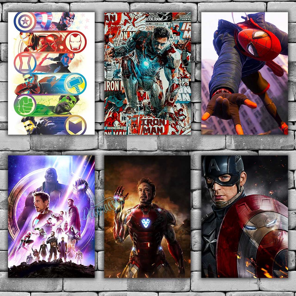 Placas Decorativas Quadros Marvel 31 a 45 - Heróis Capitão América Homem de Ferro Thor