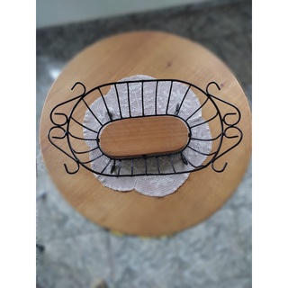 Fruteira de mesa oval artesanal em madeira e ferro OFERTA IMPERDÍVEL