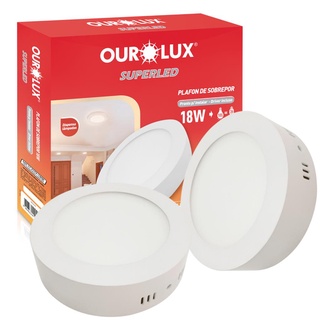 Kit 2 Luminarias Plafon Led Sobrepor 18W 2700K Luz Amarela