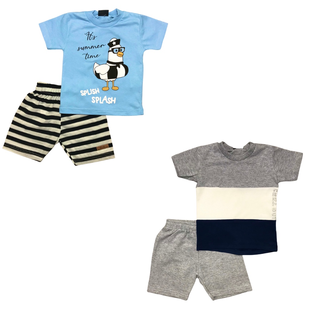 Kit 2 Conjuntos Bebe Masculino camiseta + bermuda moletinho P-M-G