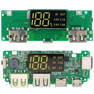 Placa Carregadora De Bateria De Lítio LED Dual USB 5V 2.4A Micro/Tipo-C Mobile Power Bank 18650