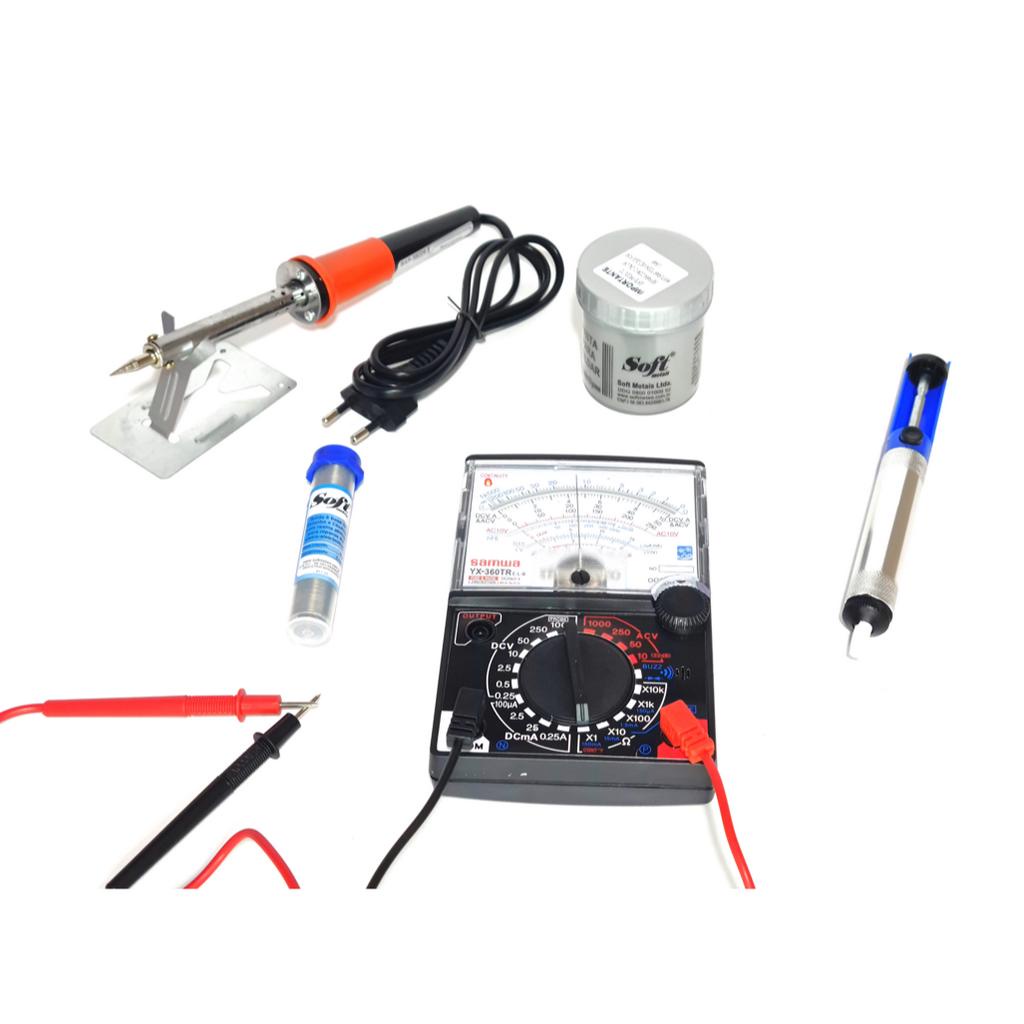 Kit Ferro de Solda 30w 110V multímetro analógico sugador pasta de solda e estanho