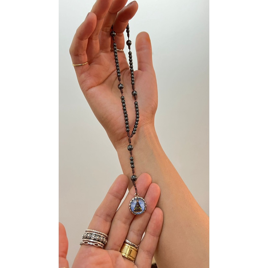 Pulseira Hematita Medalha De São Bento e Nossa Senhora - Artigo Religioso - Católicos -Artigos Religiosos