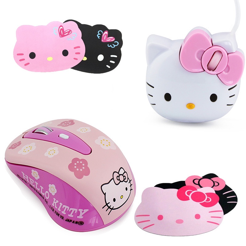 Mini 2.4G Hz Hello kitty mouse Mini-USB óptica mouse Wireless Hello Kitty Pink Mouse sem fio Mouse Rato infantil Rato silencioso com mouse pad /tapete de rato de gato/gato rato/Mouse de desenho animado e mousepad tapete de rato for kids/Notebook/PC/Laptop