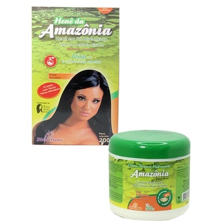 Kit Henê Da Amazônia Em Pó Preto Azulado + Creme Branco 500g