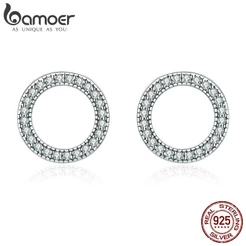 Bamoer Hot Genuine 925 Sterling Silver Luminous Rodada Círculo Brincos Do Parafuso Prisioneiro Para As Mulheres Presente Da Jóia De Prata Esterlina Sce417