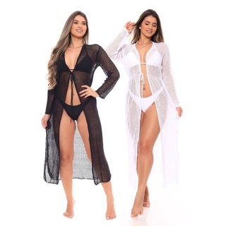 Saída De Praia Longa Renda Tricot Vestido Roupas Femininas