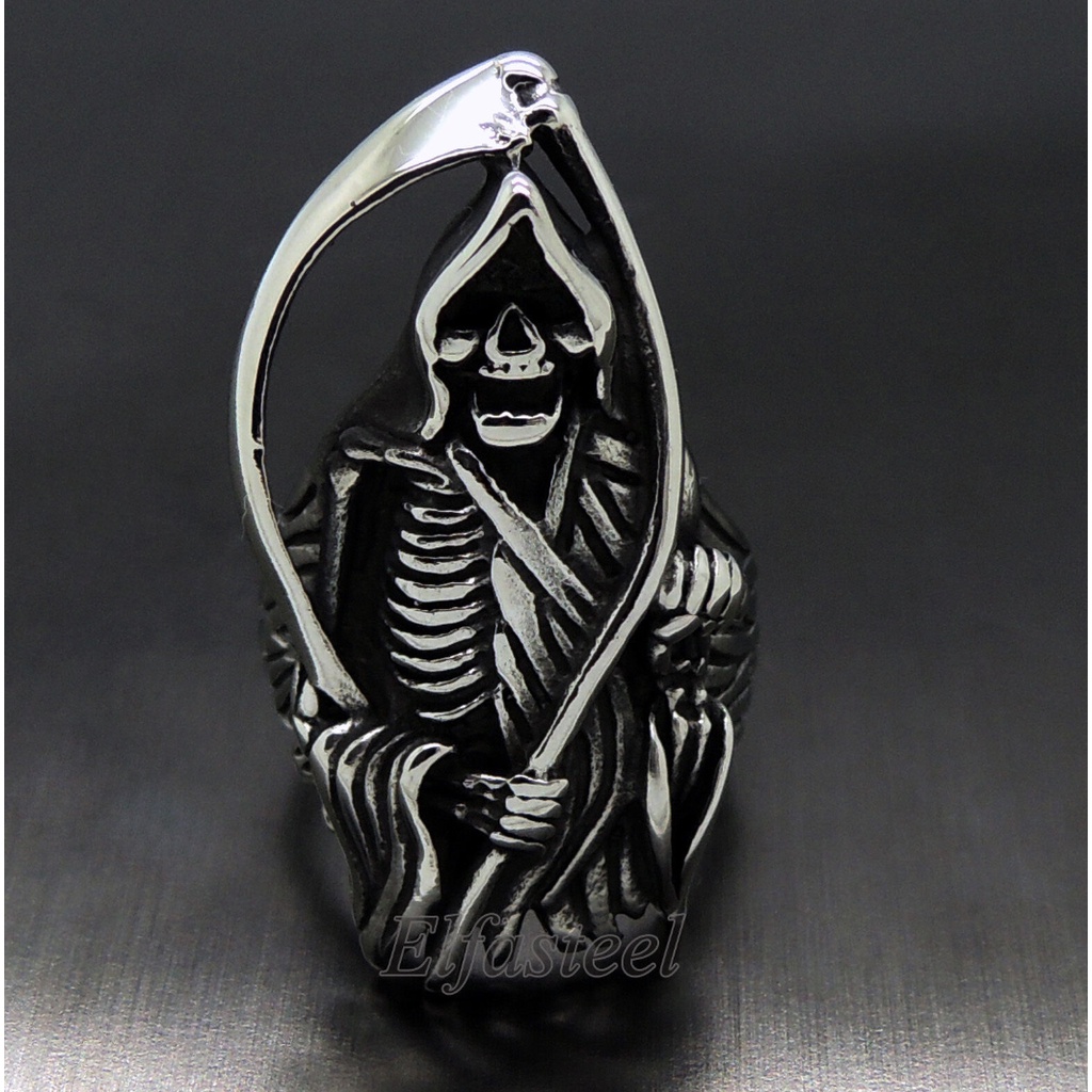 The Grim Reaper Anello Acciaio Inox Anello Teschio Uomo Punk - Foto 10