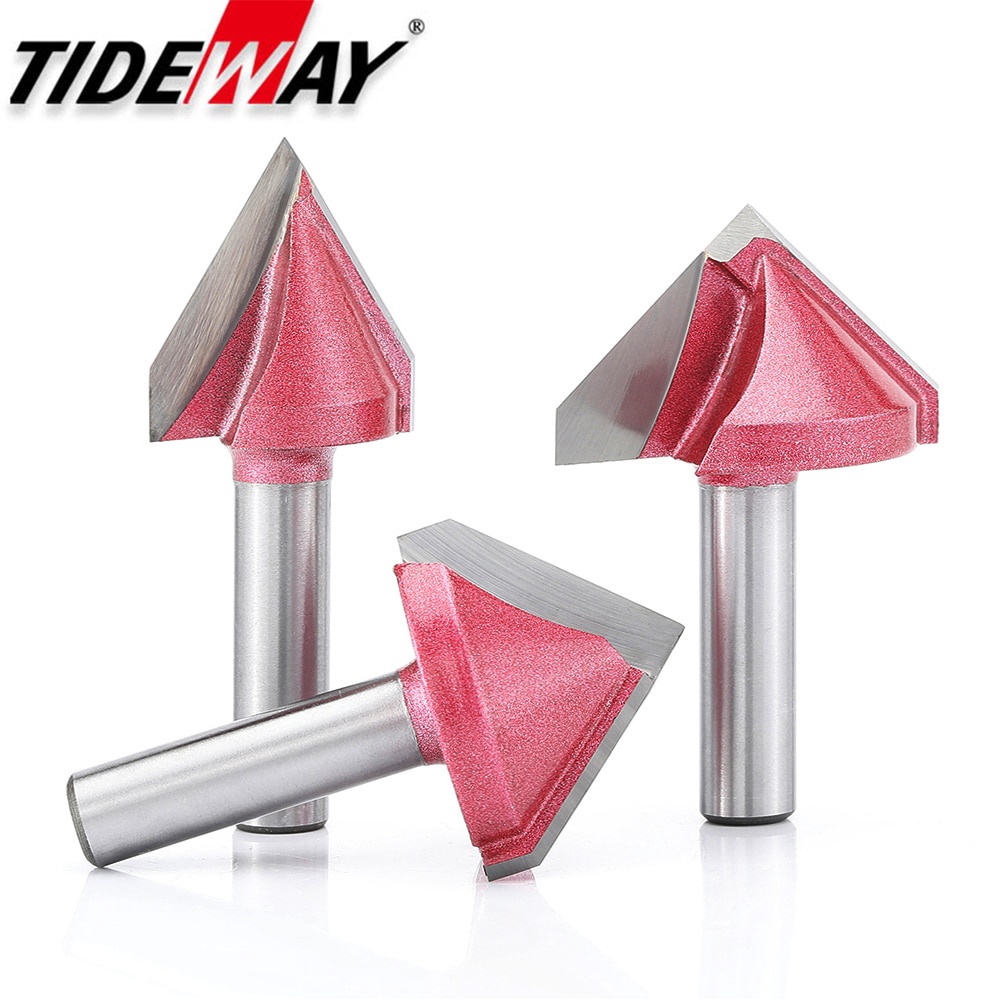 Tideway 1 Pcs 6mm V Bit End Moinho CNC 3D Router Bits De Madeira Maciça De Carboneto De Tungstênio 60 90 120 Deg MDF