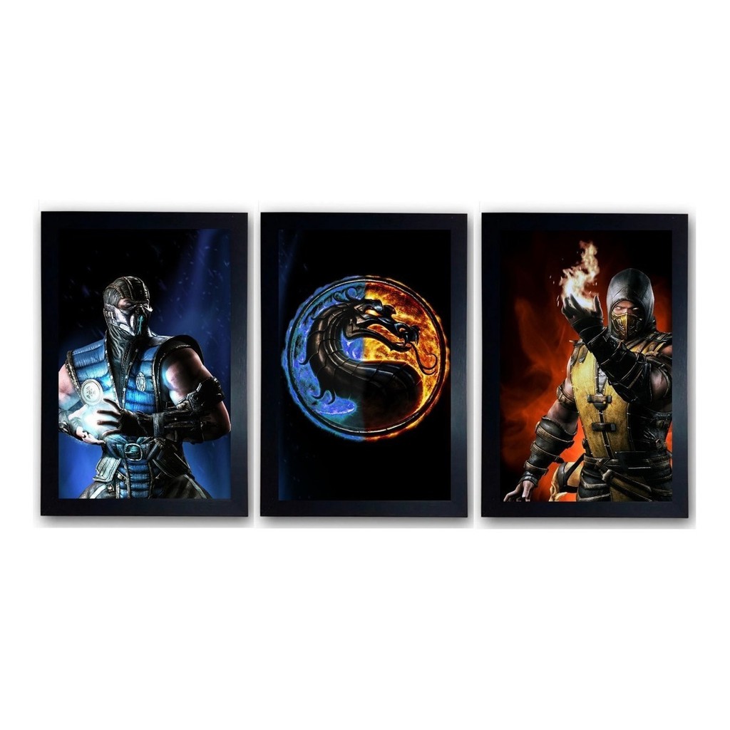 Kit 03 Quadro Game Mortal Kombat Sub-zero X Scorpion Moldura