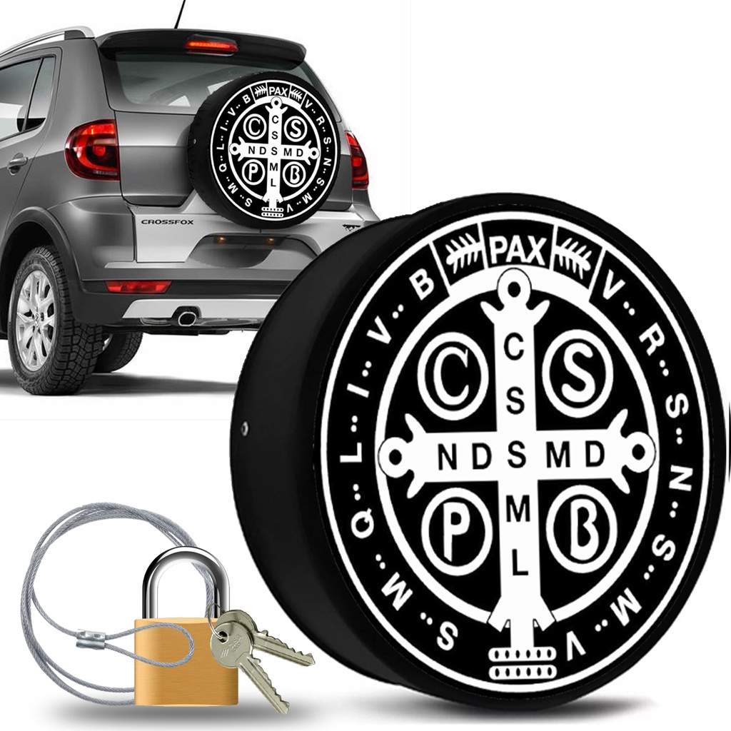 Capa Estepe Vw Cross Fox Medalha São Bento Com cabo de Aço e Cadeado