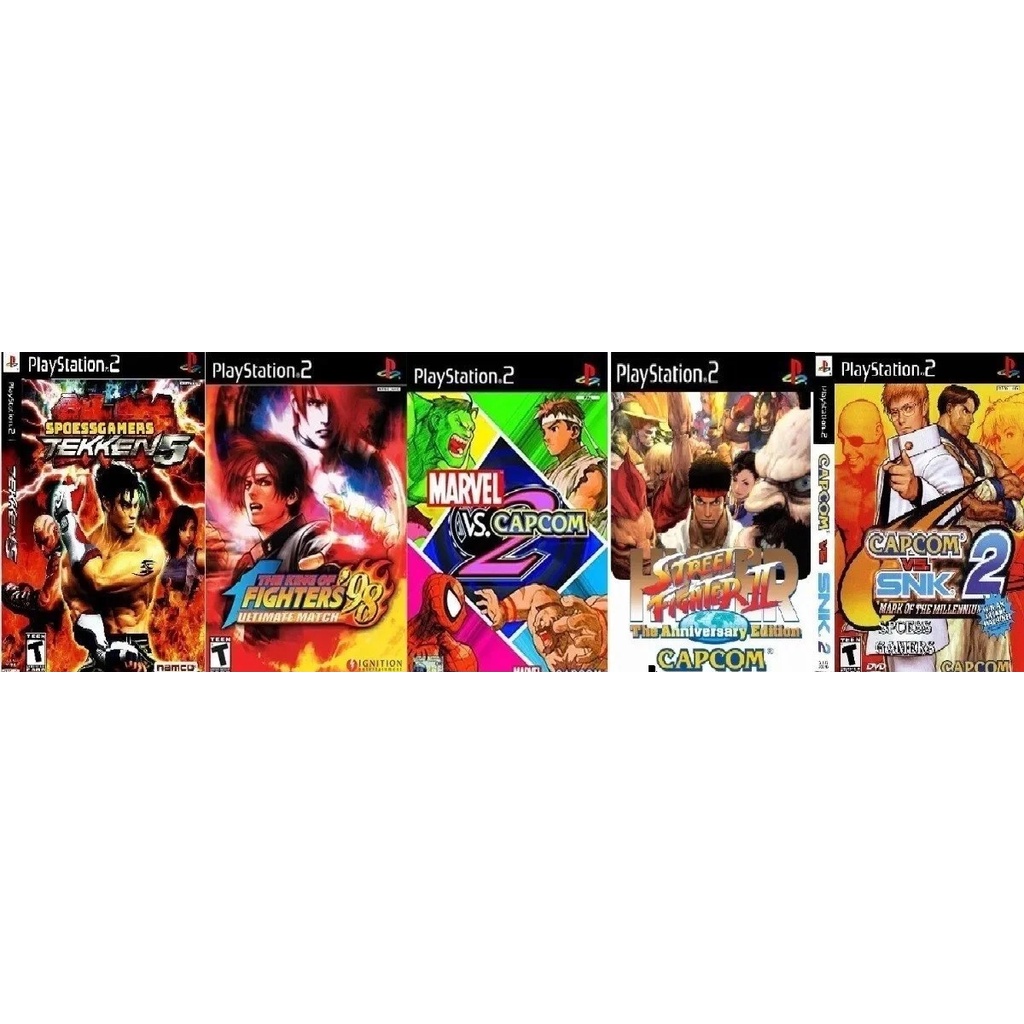 Ps2 5 Jogos  tekken 5 the king of fighters 98 marvel vs capcom 2 street fighter 2 capcom vs snk 2 (luta) Jogos PS2