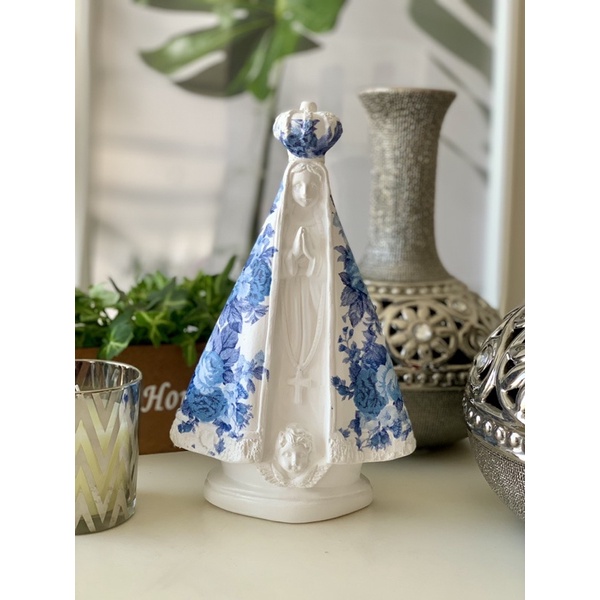 imagem nossa senhora aparecida 25 cm manto flor azul gesso em Oferta na Shopee