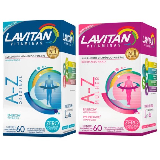 Kit 02 Lavitan 1 AZ Mulher 1 AZ Homem Cimed Cada caixa 60 Comprimidos Total 120 Comprimidos.