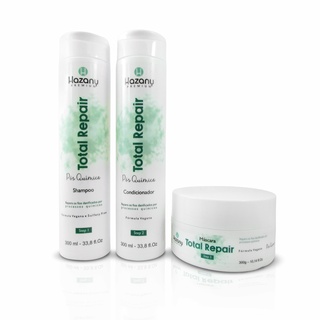 Kit Shampoo Condicionador e Máscara Total Repair Hazany Cosméticos Vegano