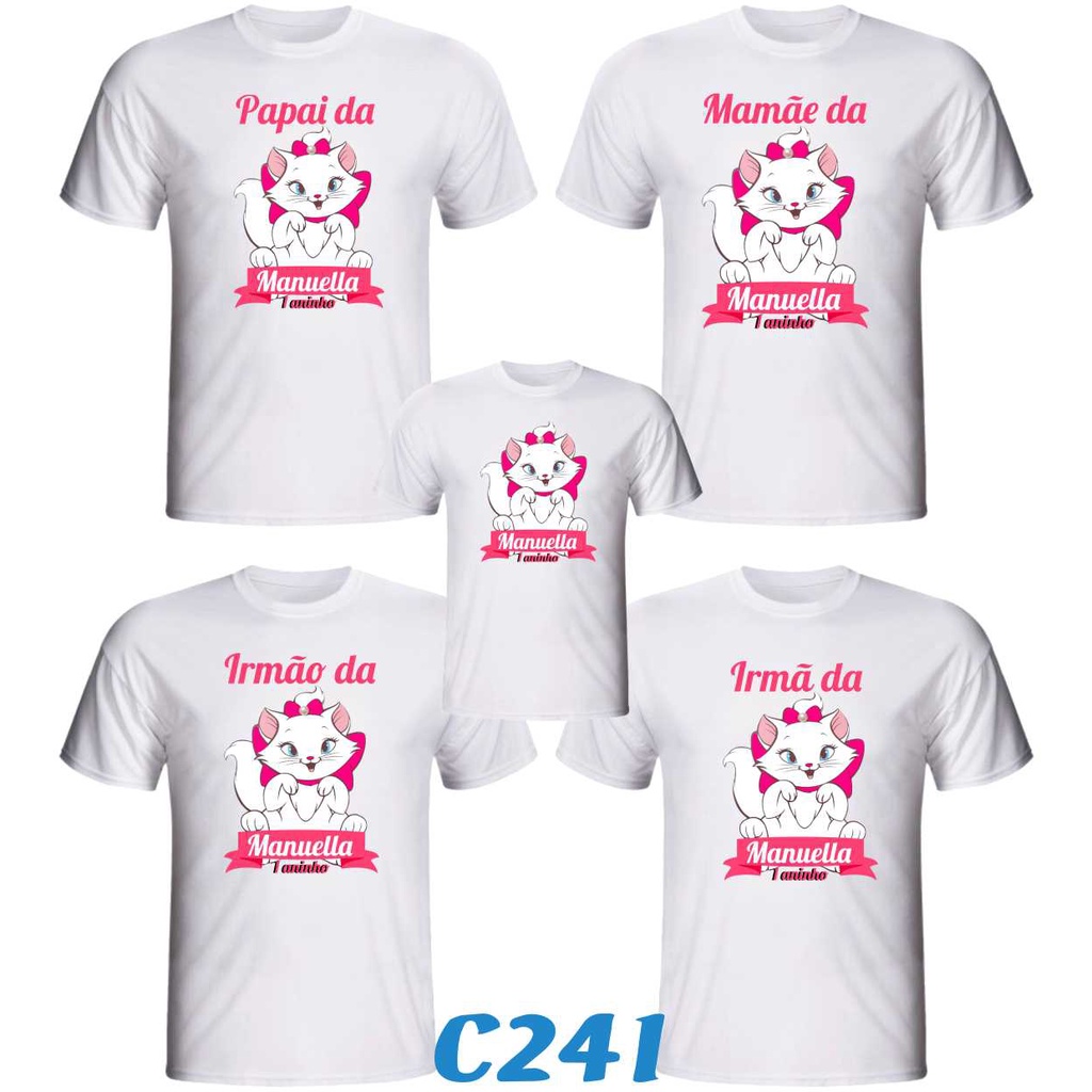 Kit 8 Camisetas "Gata Marie " Personalizada para aniversário da Gatinha Marie para festa temática