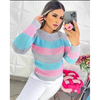 Blusa Feminina Tricot Frio Outono Inverno Qualidade Listras