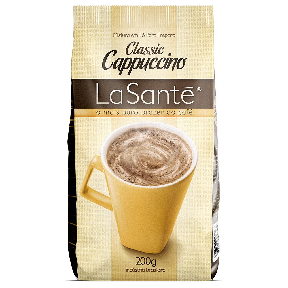 Cappuccino Classic Tradicional La Santé Embalagem Pouch Com 200 Gramas Mistura Em Pó Grãos Finos