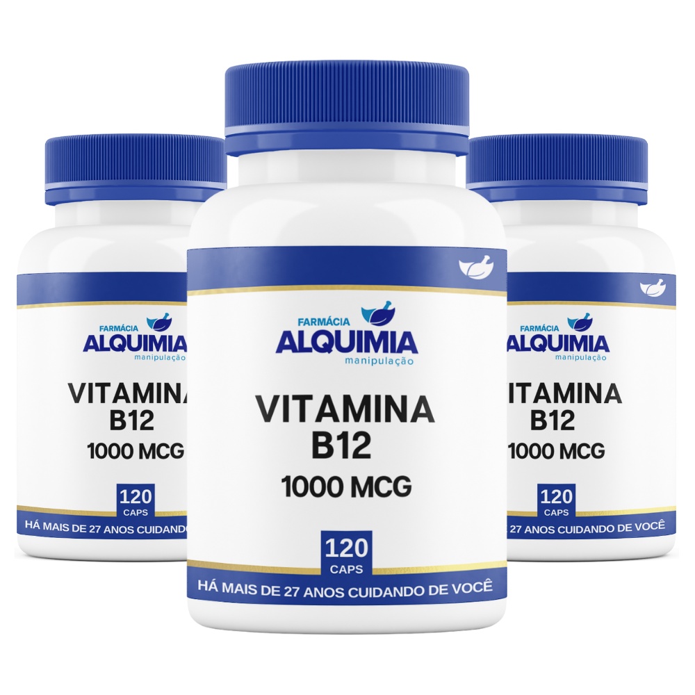 Vitamina B12 Pura 1000 Mcg 120 Cápsulas - Cianocobalamina Kit 3 Frascos - Auxilia O Sistema Imunológico