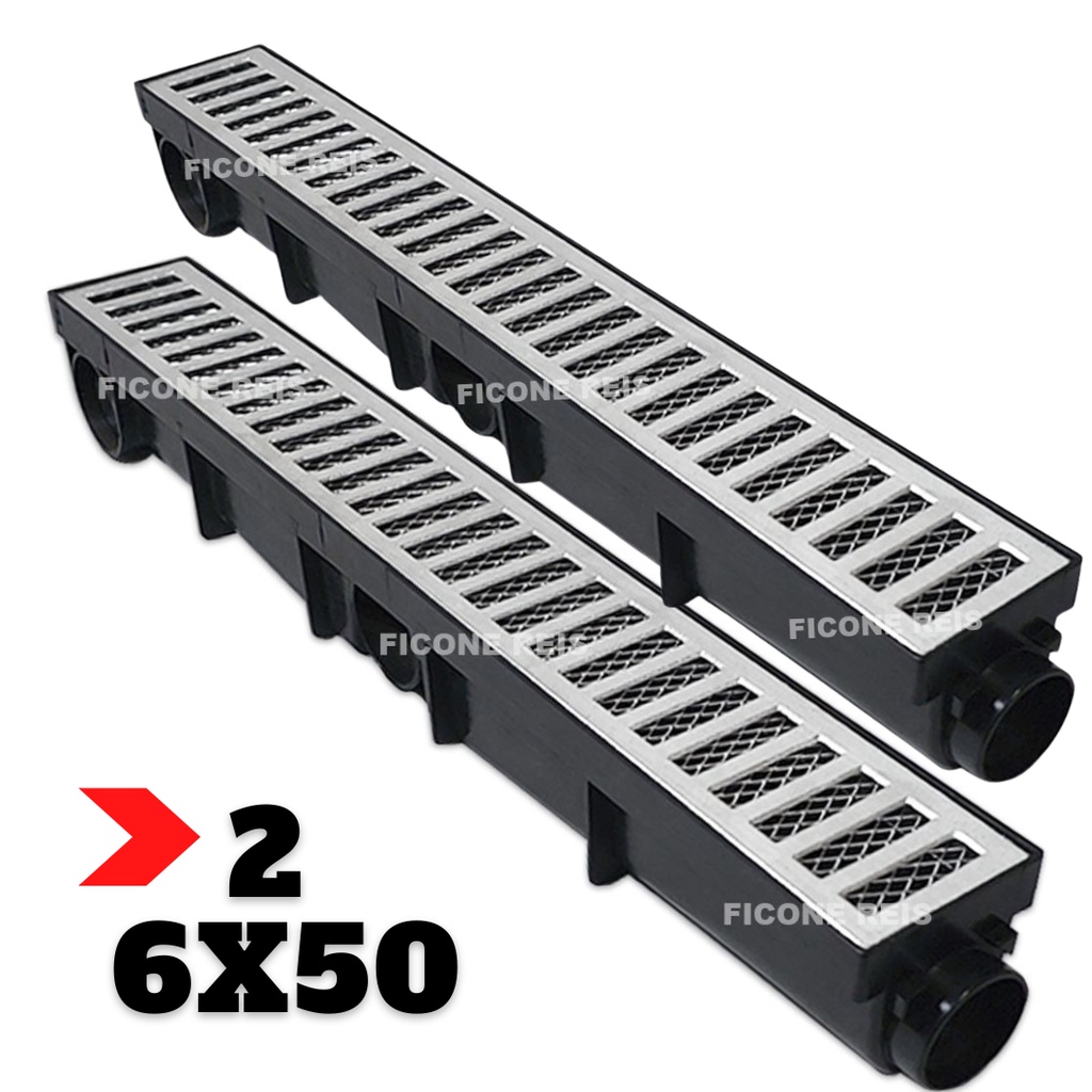 Kit 1 metro Ralo Linear Alumínio 6x50 com Tela Anti Escorpião - Ralo Sifonavel Varanda Quintal Ficone Decor
