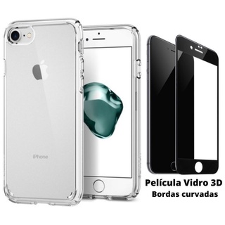 Kit 2em1 Compativel Com iPhone SE 3a Geracao - Capa Clear Space + Pelicula de Vidro 3D Full Cover