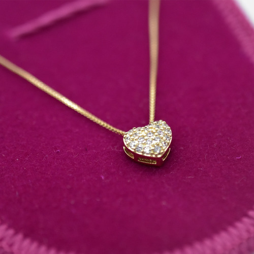Colar Corrente Cordao Coração Pedras Folheada A Ouro 18k em Oferta na Shopee