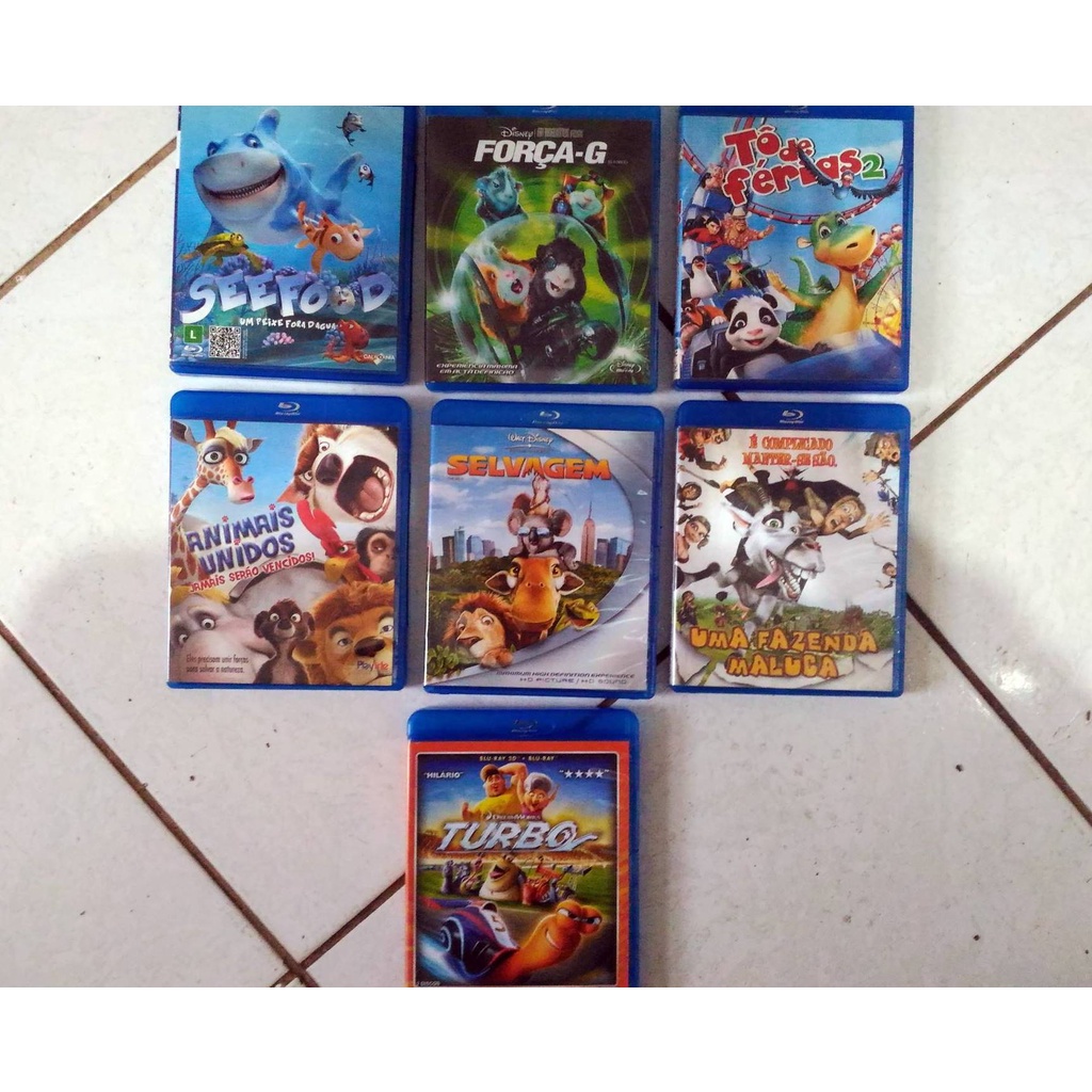 Kit 7 animações Blu-ray - Seefood, Força-G, Tô de Férias 2, Animais Unidos, Selvagem, Uma Fazenda Maluca, Turbo (Filmes Originais)