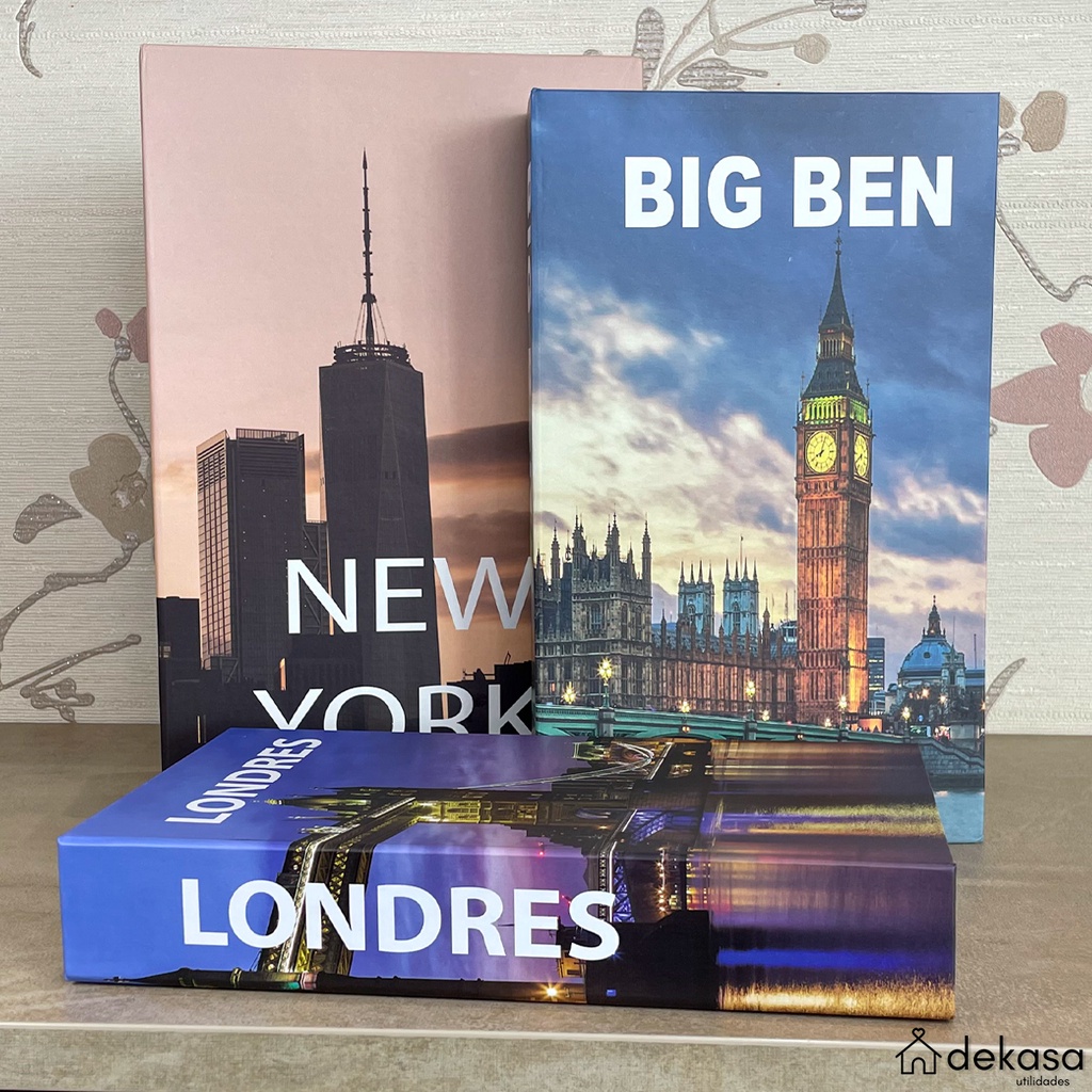 Livro Falso Decorativo Fake Kit 3 Caixa Organizadora Porta Objetos Conjunto Modelo NewYork em Oferta na Shopee