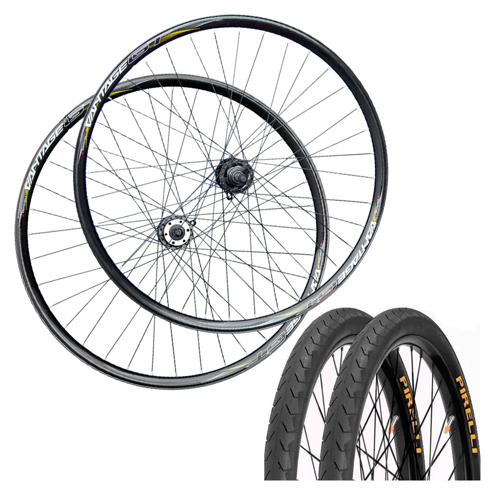 Rodas Aro 29 Mtb GT + Pneu Pirelli 36F Rosca Preto/Amarelo