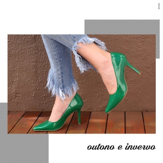 Sapato/ Scarpin Confirtável Verniz Verde Bandeira Salto Alto - Entrega Rápida
