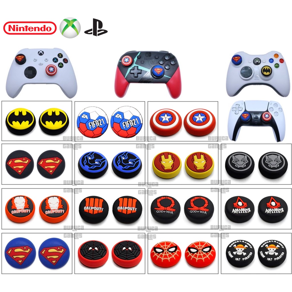Par de Grip de Silicone Super Heróis para Analógicos Controles de Vídeo Game
