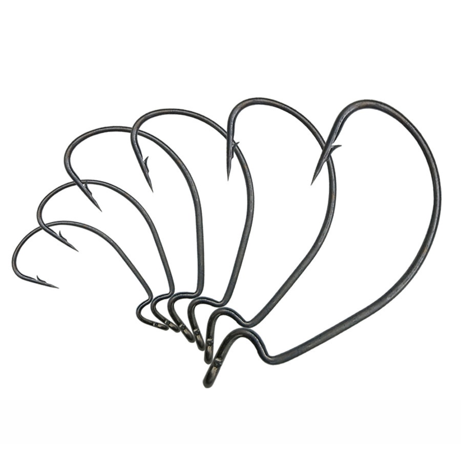 50pcs High Carbon Steel Crank Offset Worm Fishing Hooks Barbed Hook Super Big Black Wide Gap Crank Hook 7 Sizes Fishhook