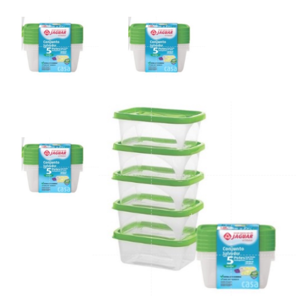 Kit 4 Conjunto Retangular C/ 5pcs Salvador 220ml alimento geladeira cozinha marmita transparente