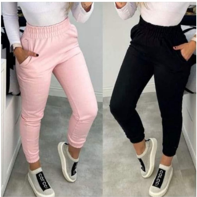 02 KIT Calça Jogger de Moletom Tecido Fanelado Grosso Quentinha CI NTURA ALTA