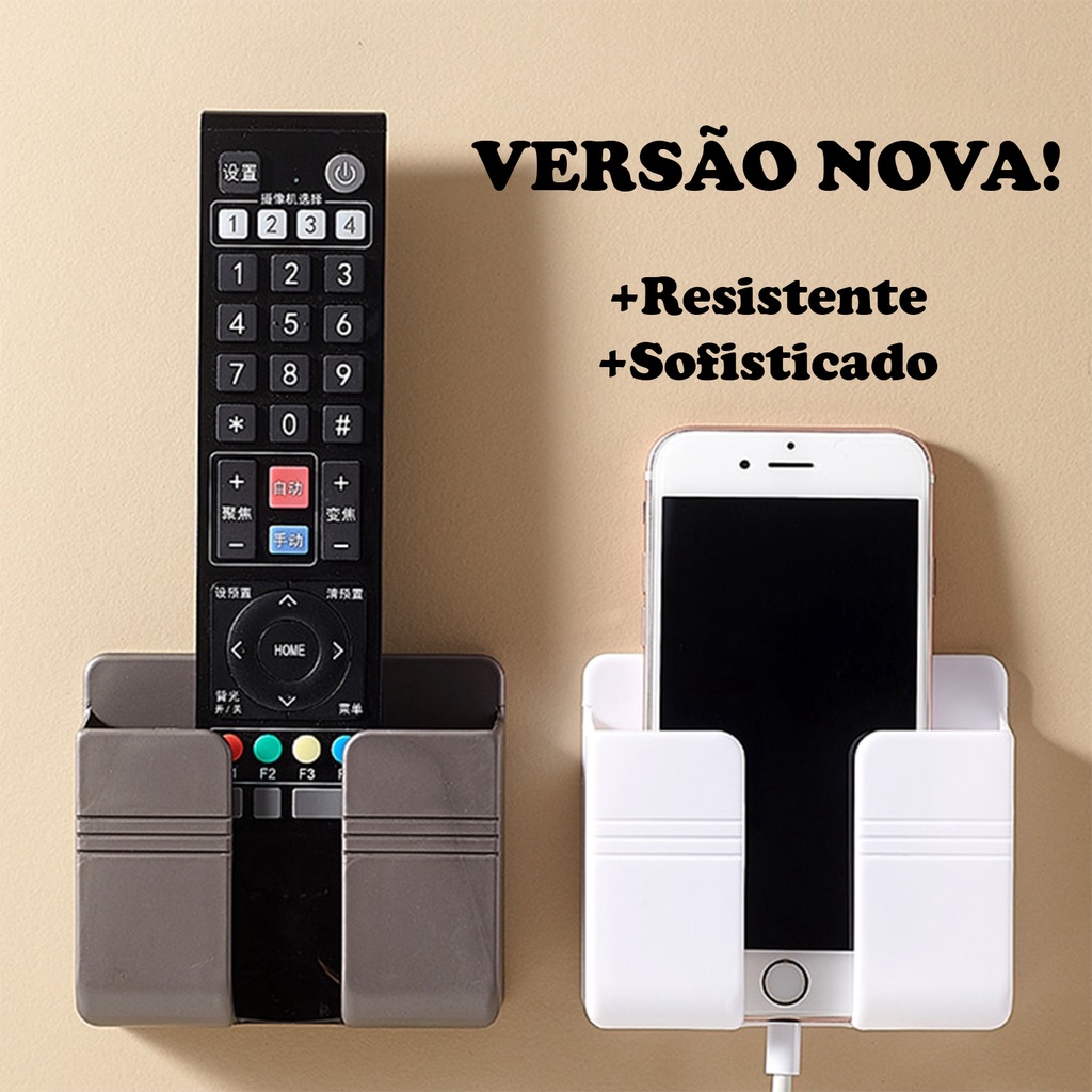 Suporte de Parede Adesivo Para Controle Tv Ar Condicionado Celular Porta Aparelhos MultiUso Sala Estar Quarto Casa Plástico Branco