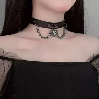 Chocker Gargantilha Coração com Correntes Gótico Couro Fake