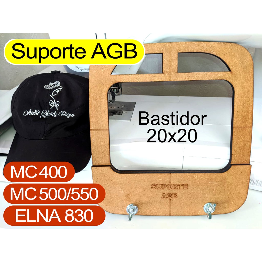 Bastidor de Boné (20x20) Suporte AGB pra Janome MC400/500/550 e Elna 830 Expressive