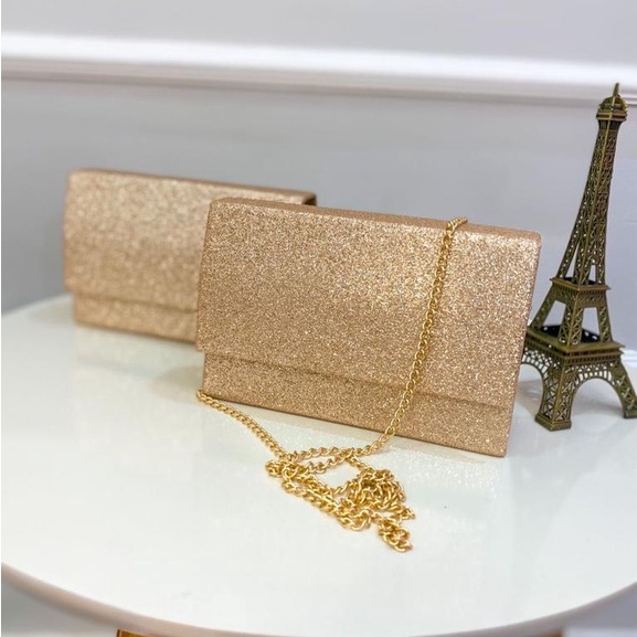 Bolsa Clutch Carteira feminina de mão e ombro Dourada para festas casamentos formaturas Possui Alça