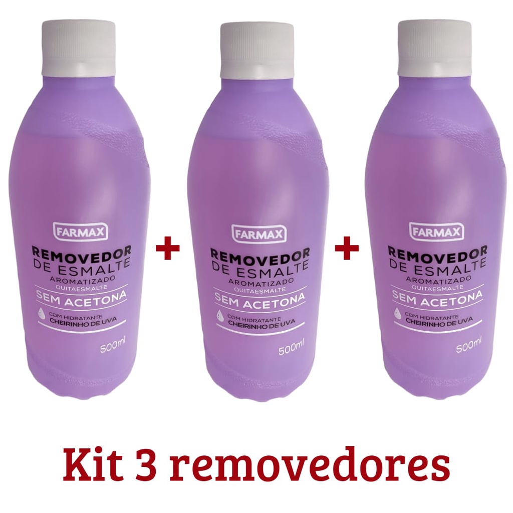 Kit 3 Removedores de Esmalte Uva Farmax 500ml