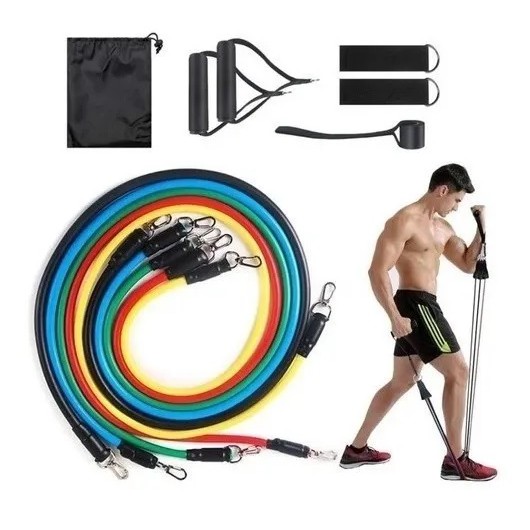 Kit Elástico Extensor 11 Itens Musculação Funcional Em Casa