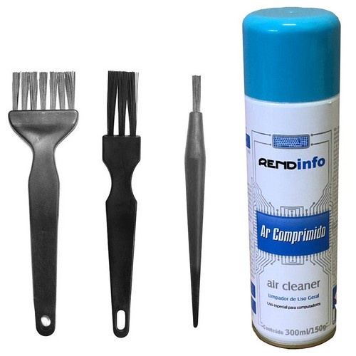 3 Pincel Antiestático P/ Limpeza De Pc Note + Ar Comprimido