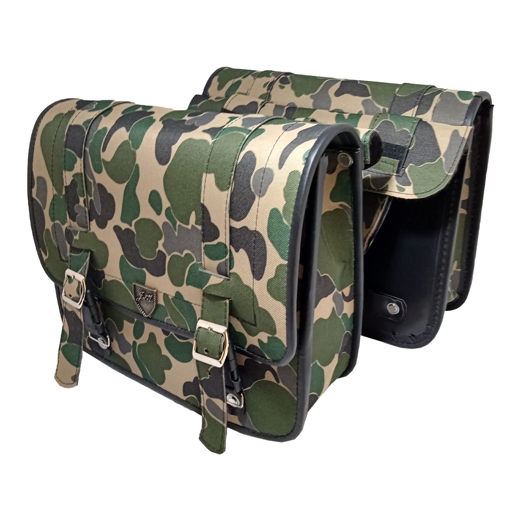 Alforge Pasta Lateral Executive p/ Moto Custom em Nylon Camuflado Verde 10 Litros