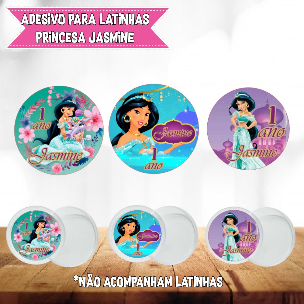 Adesivos Personalizados Para Latinhas - Redondos - Kit com 18un - Lembrancinhas - Princesa Jasmine